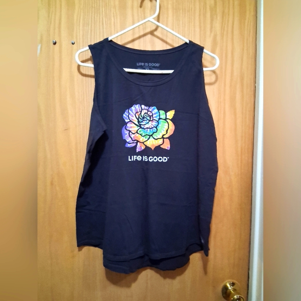 Life Is Good Tank with Rainbow Flower